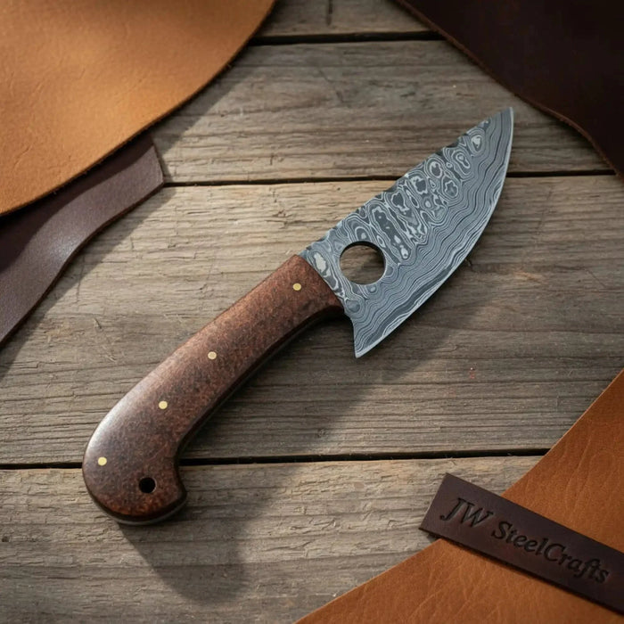 Handmade Damascus Mini Skinner Knife with Wooden Handle | Full Tang Drop Point Blade