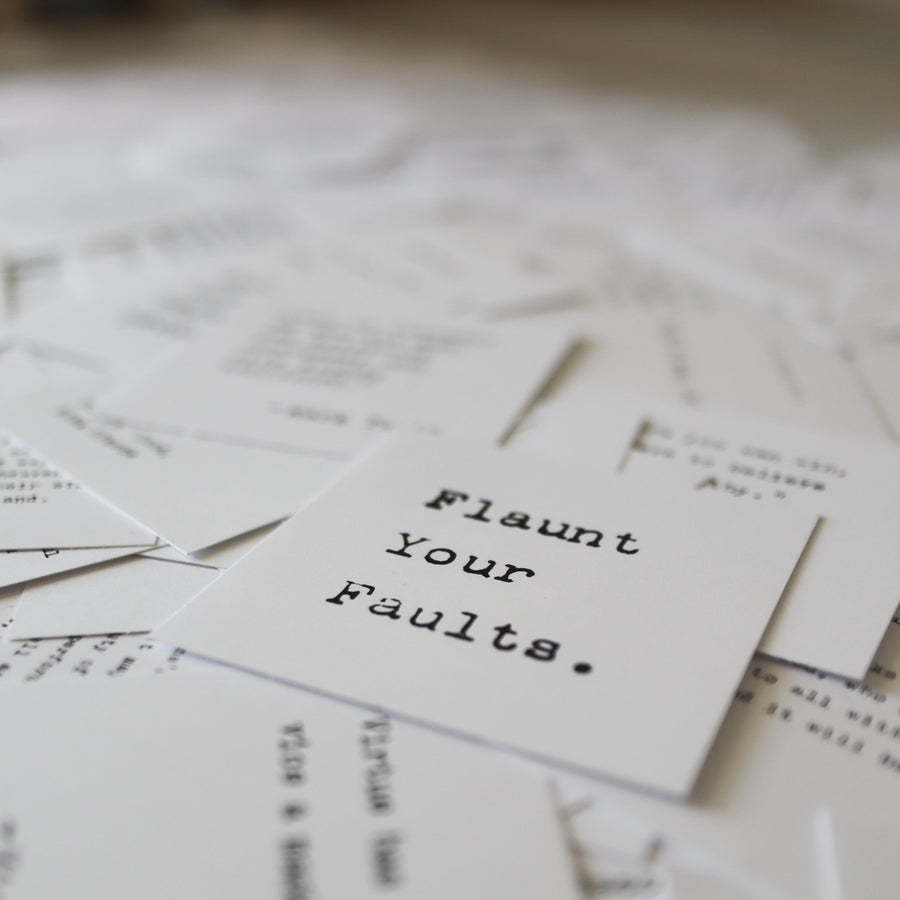 Printed quote and reflection cards from the 365 Imperfect Cards collection.