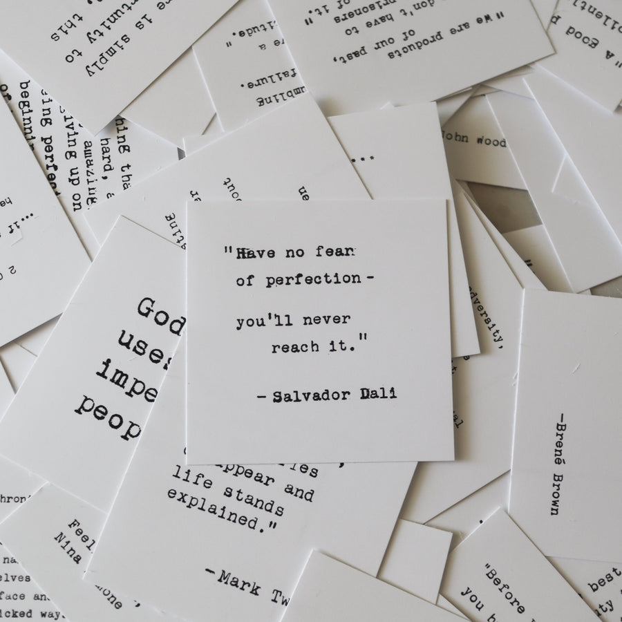 Printed quote and reflection cards from the 365 Imperfect Cards collection.
