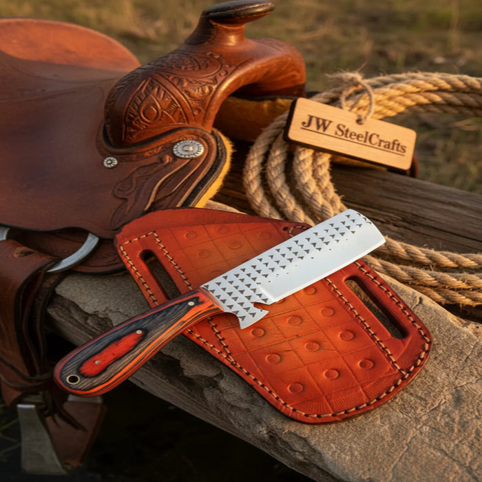 Farrier Rasp Cowboy Knife with Multicolor Laminated Wood Handle