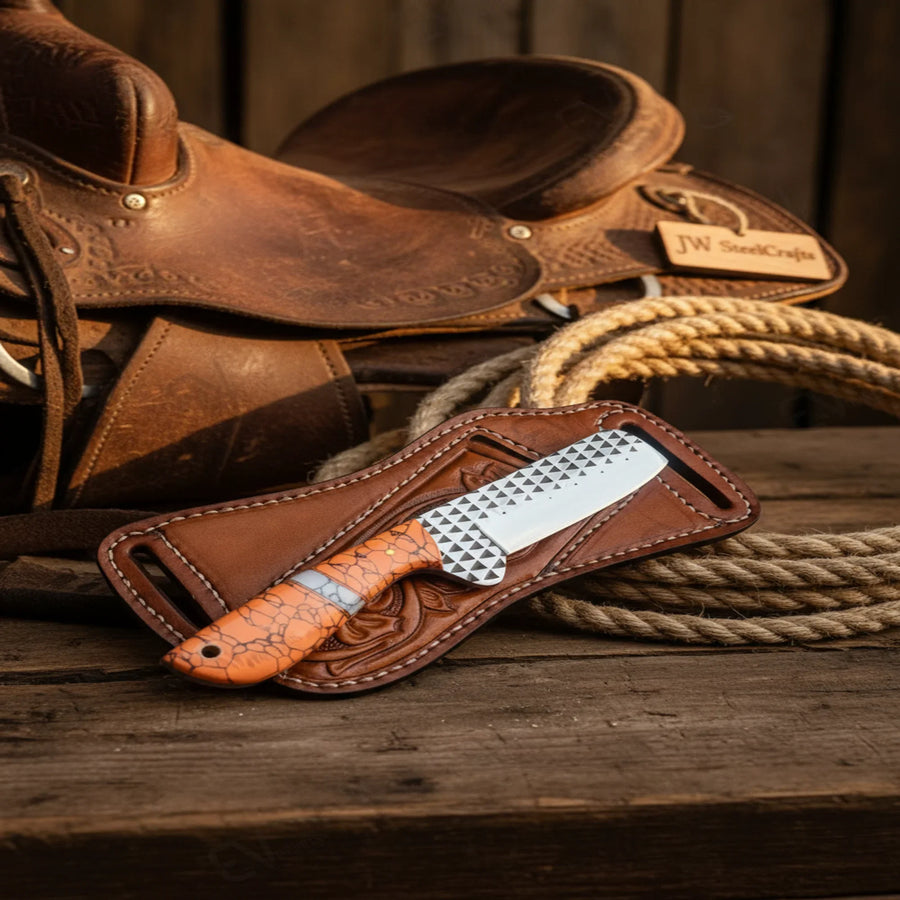 Tanto Rasp Bull Cutter with Orange Turquoise Resin Handle