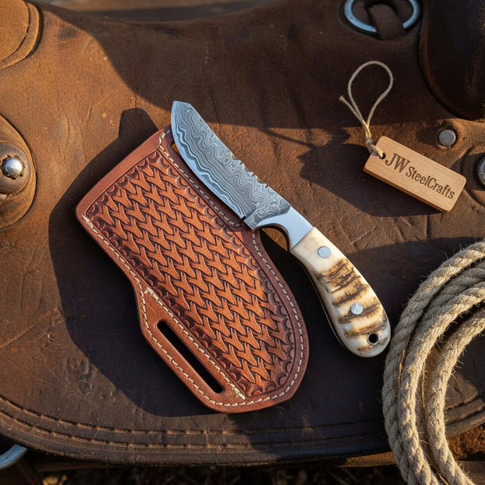 Crossdraw Cowboy Knife with Ram Horn Handle for Everyday Carry