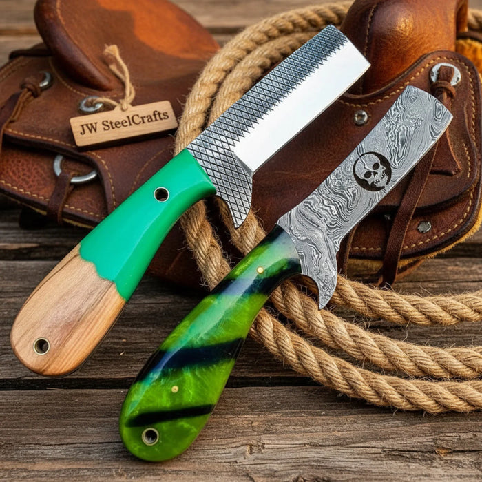 Bull Cutter Knife with Skull Wire-Cut Design and Rasp Steel Blade