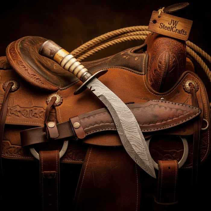 Handmade Damascus Kukri Knife 10" Blade with Bone Handle