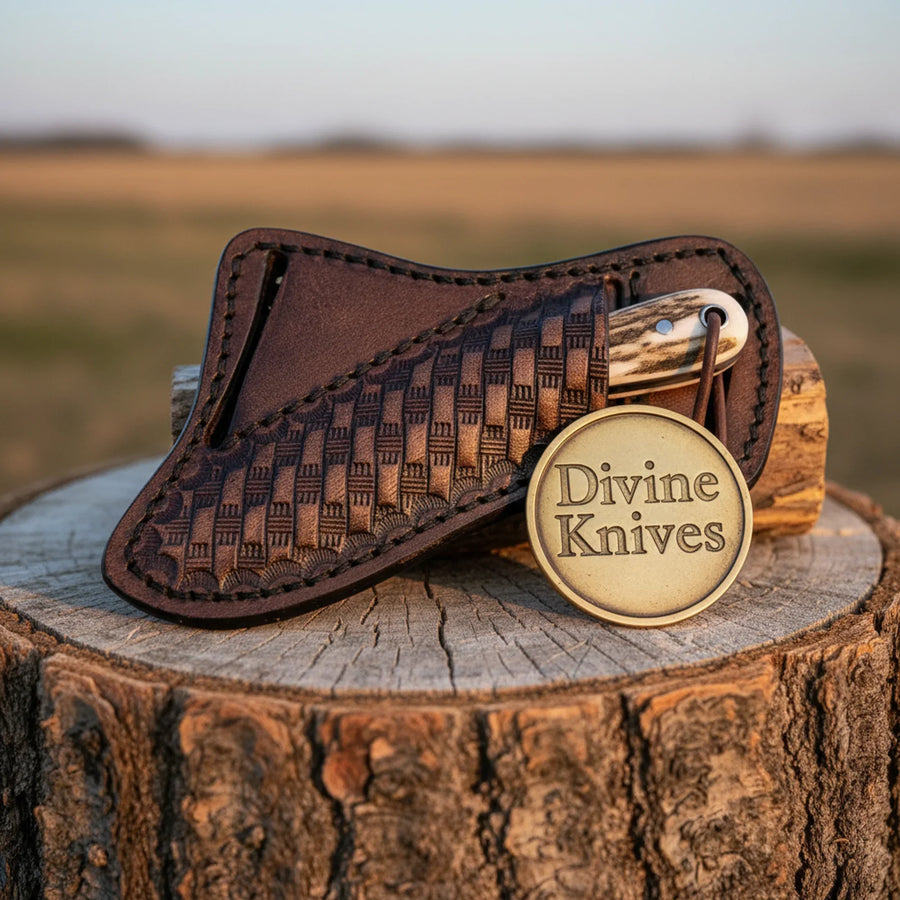 Stag Antler Damascus Bowie Knife with Belt Sheath – Handcrafted Hunting & Collector's Knife