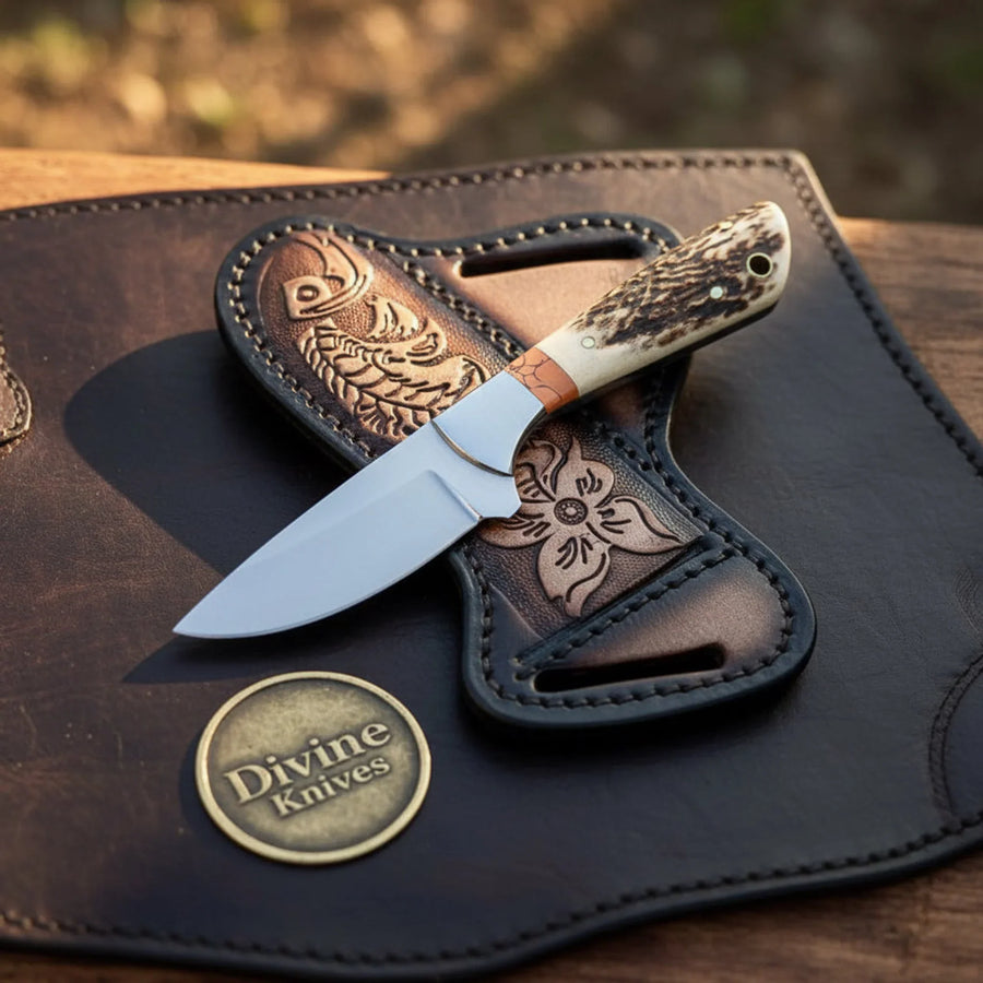 Leather-Wrapped Handle Damascus Bowie Knife for Outdoor Adventures