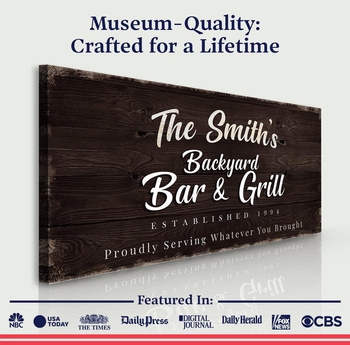 Backyard Bar Grill Sign Xv