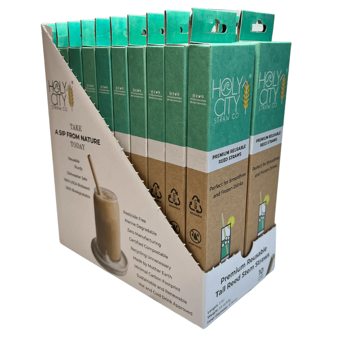 Inner Pack Tall Reusable Reed Drinking Straw 10 Count Boxes Left Angle