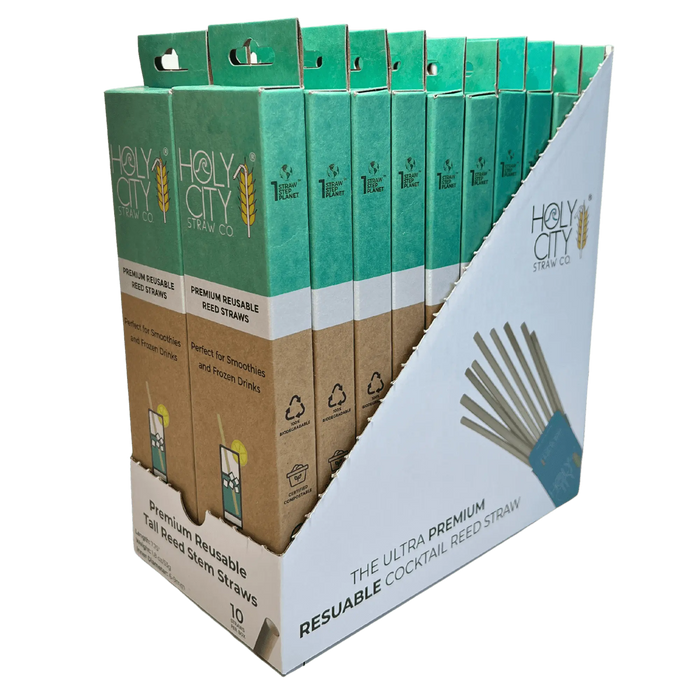 Inner Pack Tall Reusable Reed Drinking Straw 10 Count Boxes Right Angle