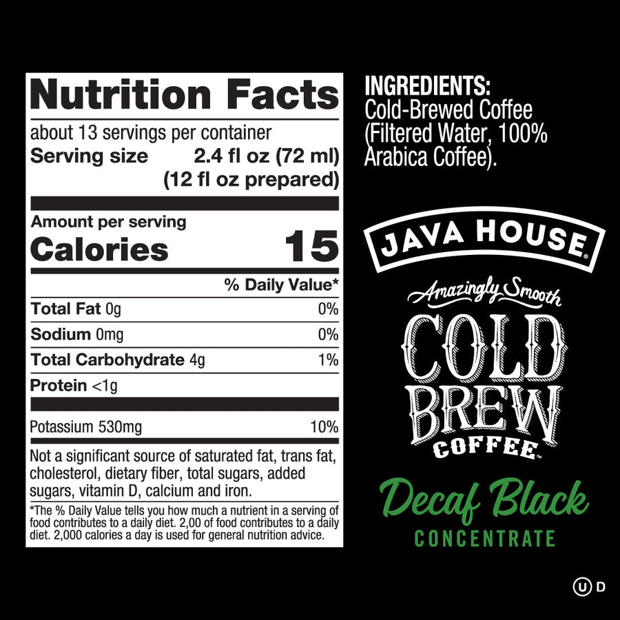 Decaf concentrate nutrition and ingredient panel