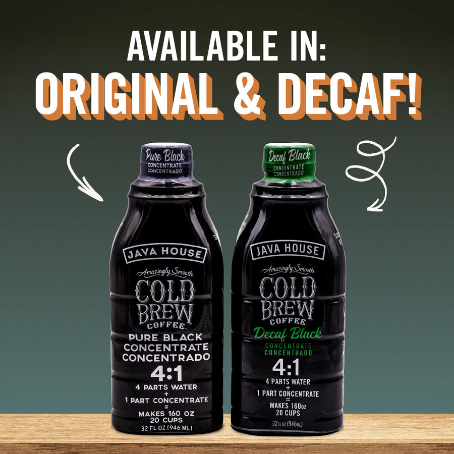Original and Decaf concentrate bottles side by side