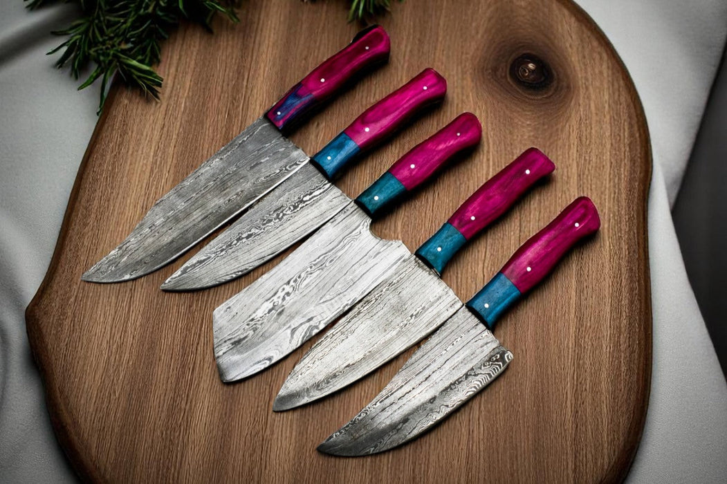 Handmade Damascus Steel Kitchen Knives Set – Wooden Handle
