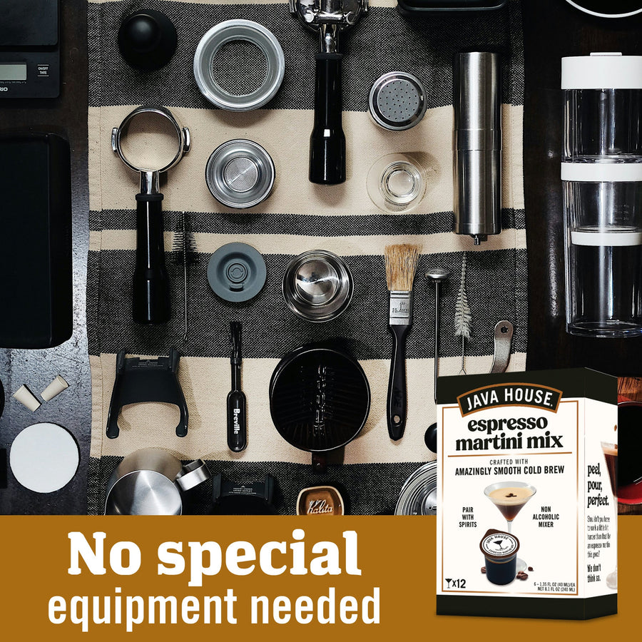Espresso martini mix with preparation-equipment graphic