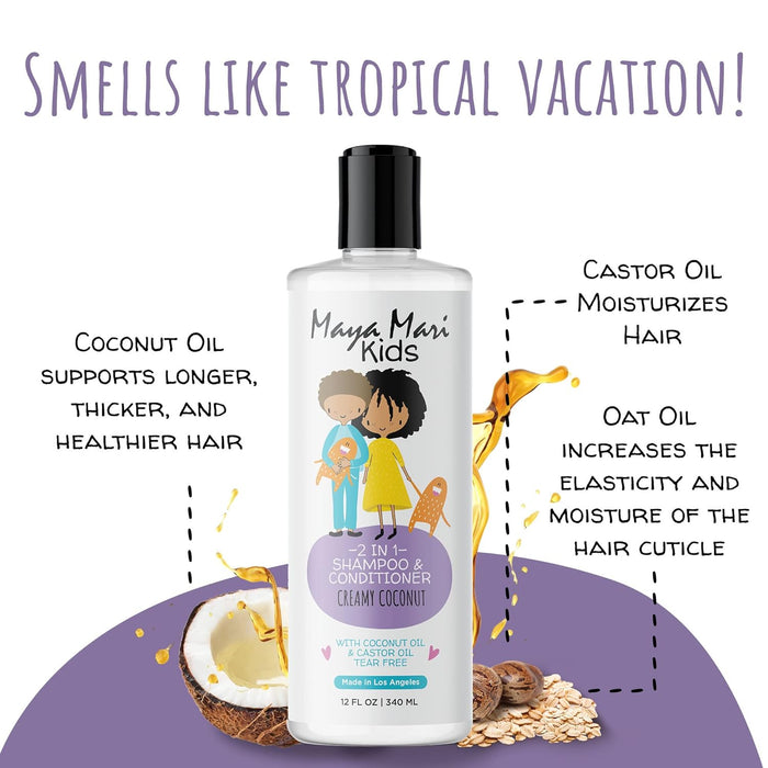 Maya Mari Kids 2-in-1 Shampoo and Conditioner With Coconut Oil and Castor Oil, Creamy Coconut and Lime Twist, Tear-Free, 12 oz by  Los Angeles Brands