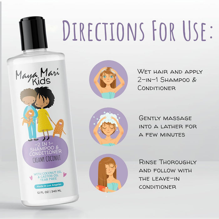 Maya Mari Kids 2-in-1 Shampoo and Conditioner With Coconut Oil and Castor Oil, Creamy Coconut and Lime Twist, Tear-Free, 12 oz by  Los Angeles Brands