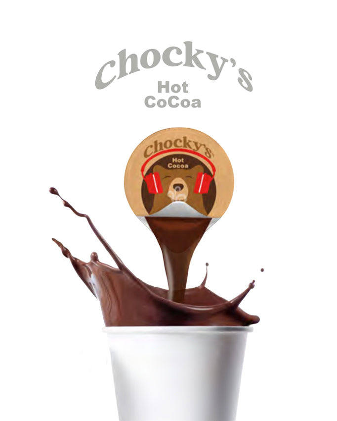 Cocoa pod pouring into a white mug