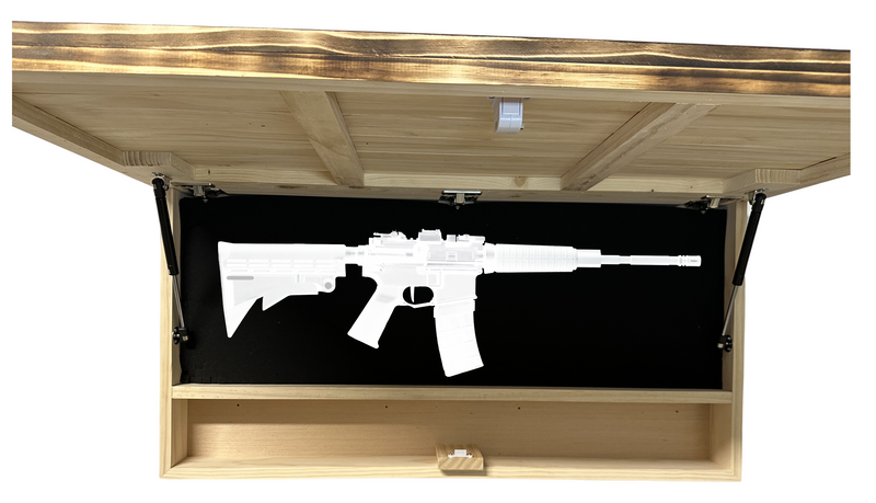 Rustic American Flag Hidden Gun Storage Cabinet Burnt Wood and Red Mahogany