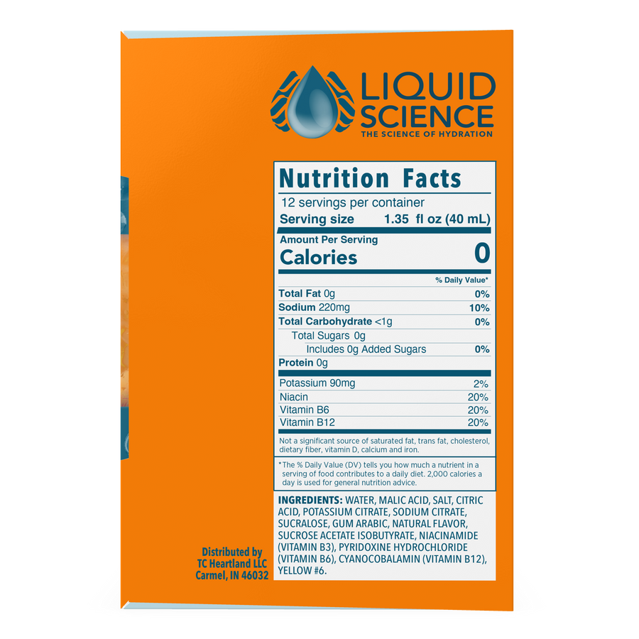 Liquid Science Orange nutrition and ingredient panel