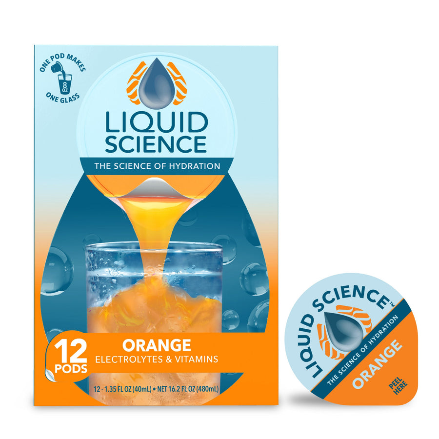 Orange hydration carton beside a pod