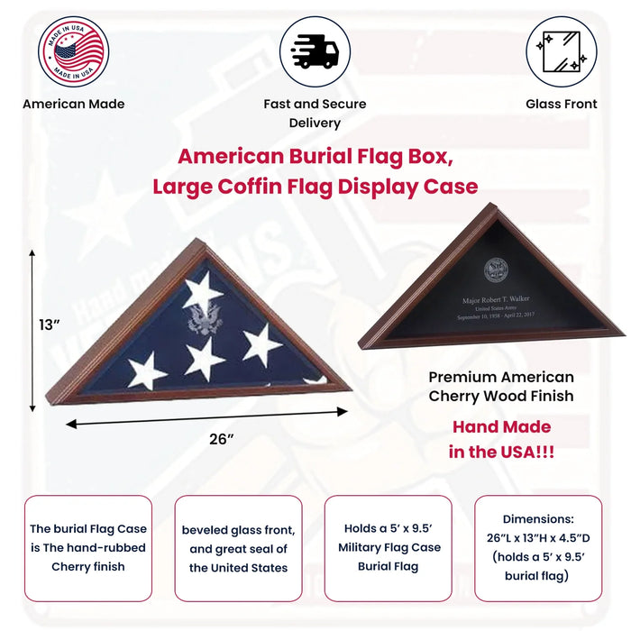 Flag case for 22 inch x 16 inch Folded Flag from a military funeral, , The Military Gift Store, Flag Case for 5ft x 9.5ft Flag