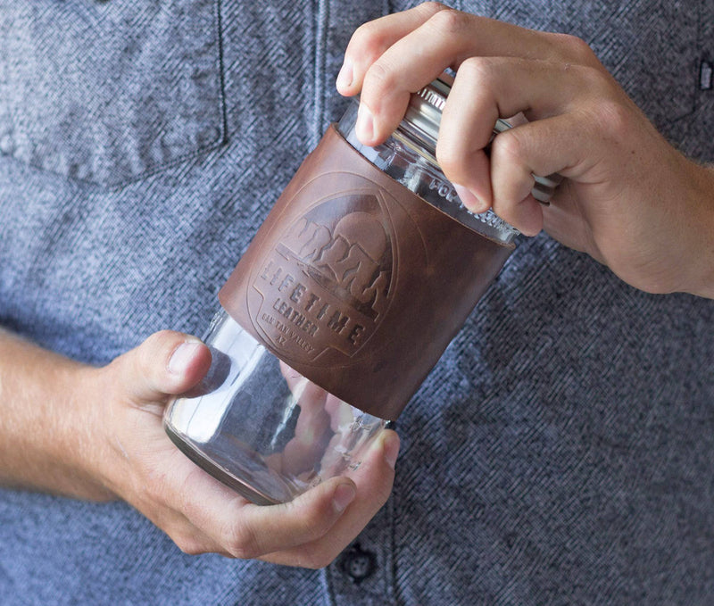 Leather Mason Jar Coozie - Lifetime Leather Co