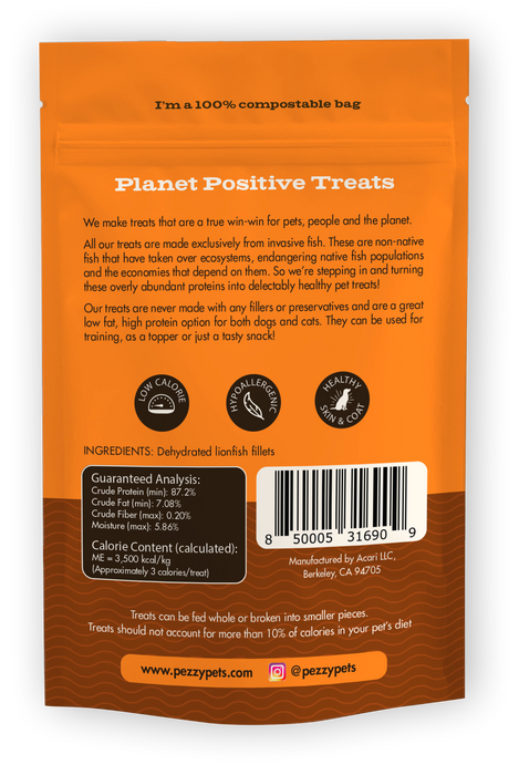 Pezzy Pets Lionfish Sticks Treats Bag, Single Ingredient by Farm2Me