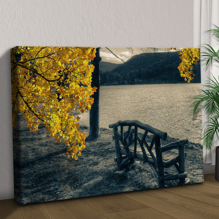 Lake Side Yellow Maple Tree Canvas Wall Art