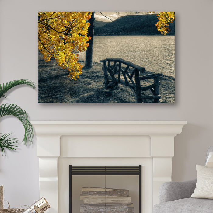 Lake Side Yellow Maple Tree Canvas Wall Art