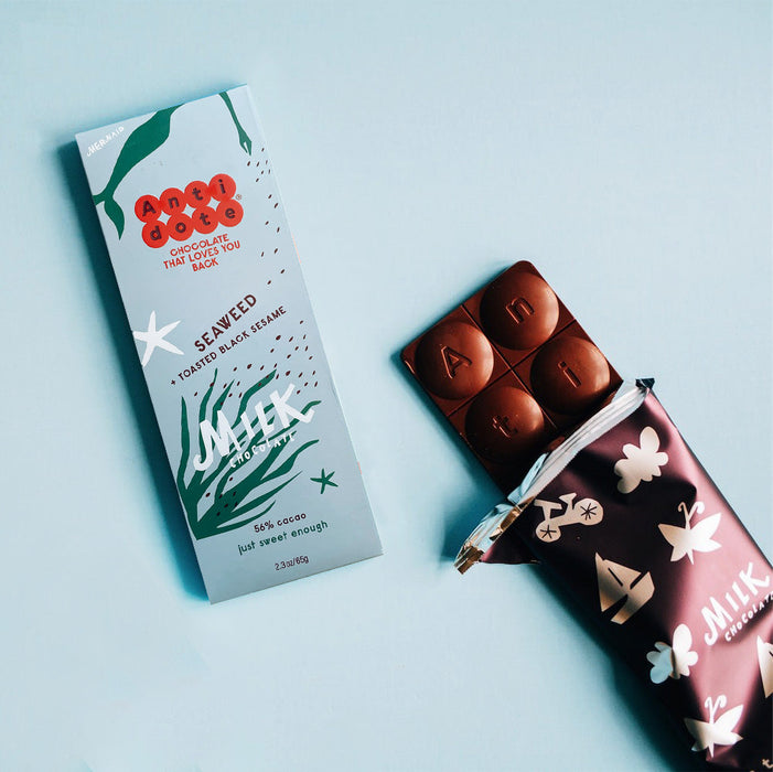 Antidote Chocolate MERMAID: SEAWEED + BLACK SESAME MILK CHOCOLATE 56% - 12 Bars by Farm2Me