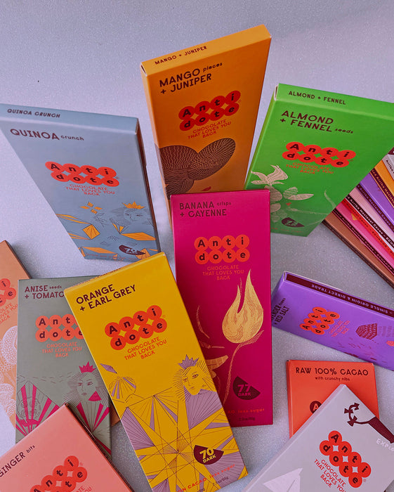 ANTIDOTE CHOCOLATE DISCOVERY BOX of 12 bars by Farm2Me