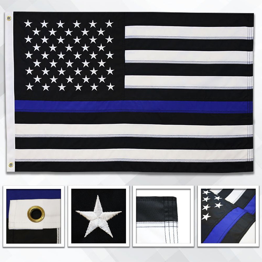 Thin Blue Line American flag made in USA with sewn stripes and embroidered stars