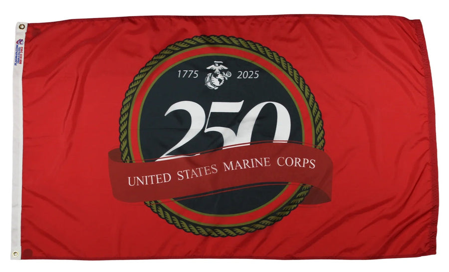 Marine Corps 250th Anniversary 3x5 flag with 1775–2025 design and Marine Corps emblem
