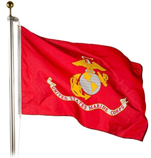U.S. Marine Corps outdoor flag with Eagle, Globe and Anchor flying on a flagpole