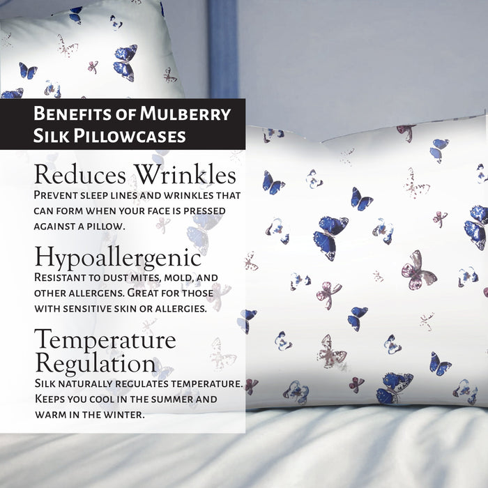 Market Fresh Beauty Mulberry Silk Sleep Set, Pillowcase, Eye Mask and Hair Scrunchie, Silk, Butterfly