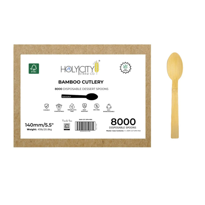 Master Case of Holy City Straw Company Wrapped Bamboo Dessert Spoons 8000 disposable spoons