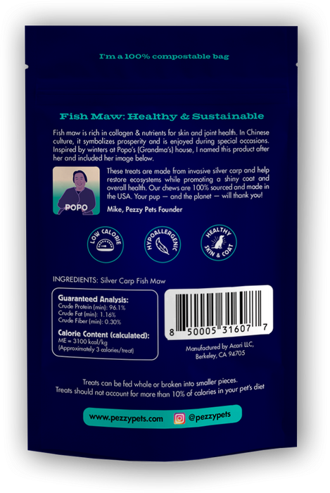 Pezzy Pets Fish Maw Chews Bag, Single Ingredient by Farm2Me