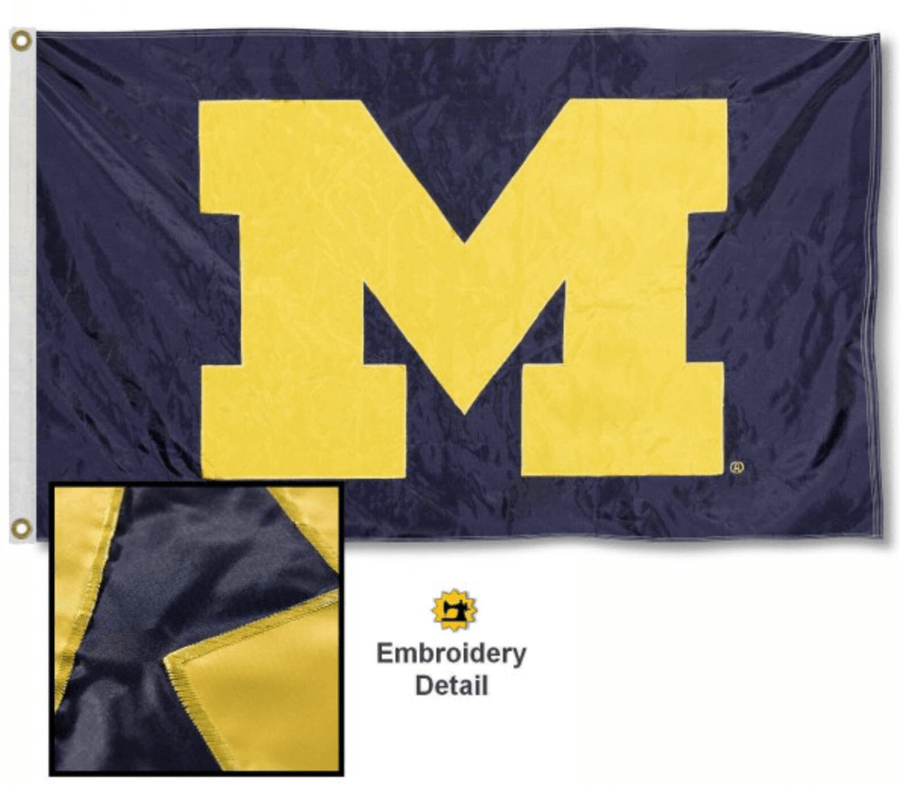Michigan Wolverines sewn appliqué Block M flag made in USA