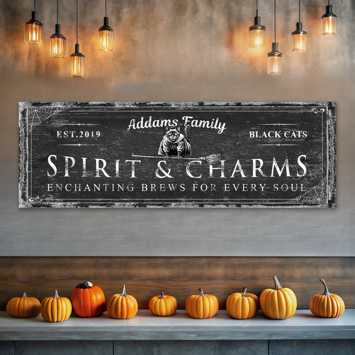 Black Cat S Spirits Charms Bar Halloween Sign