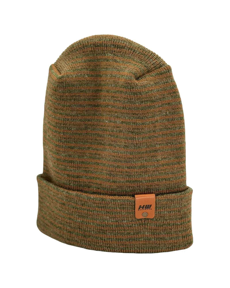 Trending Men’s Beanie – Modern H-Stitch Cuffed Beanie | Brown & Green Contrast | Made in USA
