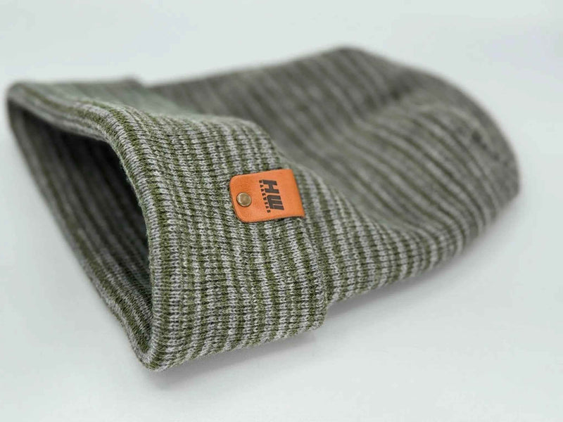 H-Stitch Contrast Cuffed Beanie – Gray/Green | Made in USA | Trending Designer Winter Hat 2025