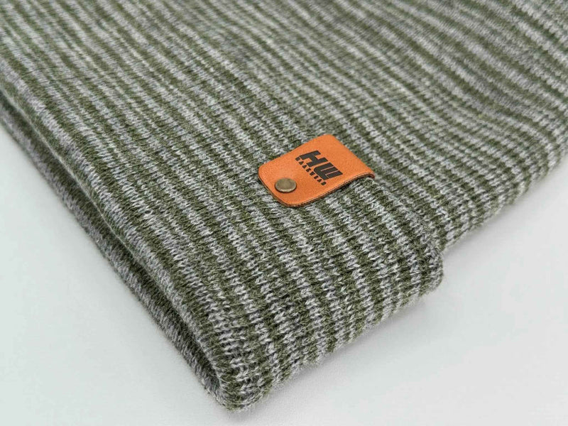 H-Stitch Contrast Cuffed Beanie – Gray/Green | Made in USA | Trending Designer Winter Hat 2025