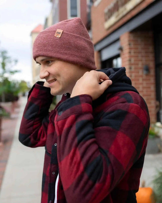 Patented H Stitch Cuffed Beanie, Rusty Burgundy