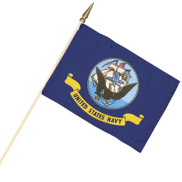 U.S. Navy cemetery flag, 12 x 18 inches, on 30-inch wood staff with gold spear top