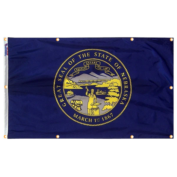 Nebraska Flag with Grommets Along the Edges for Wall Hanging