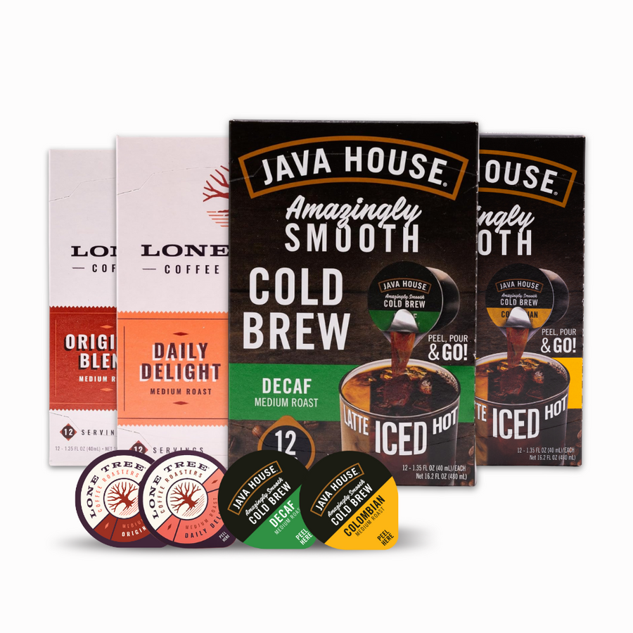 Lone Tree and Java House decaf cartons representing a bundle