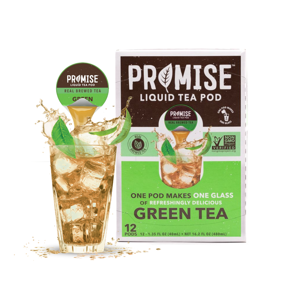 Promise Green Tea carton beside iced tea
