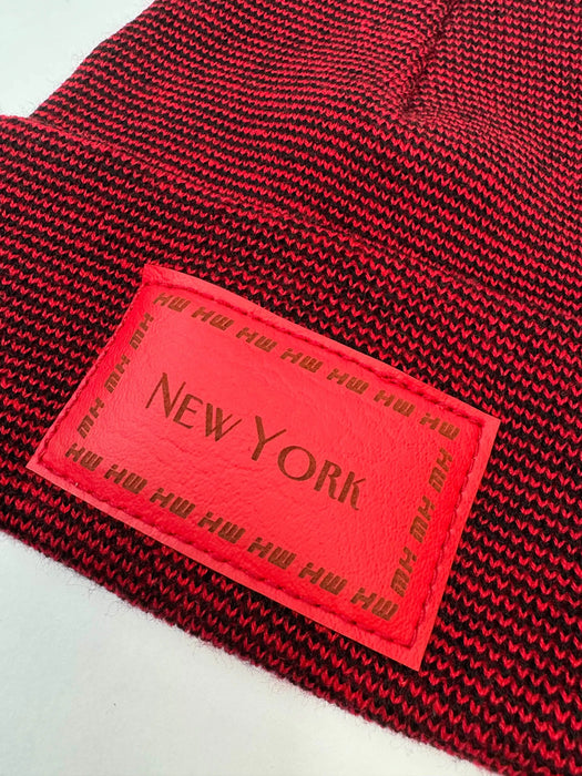 New York, Classic Cuffed Knit Beanie, Black and Red Fusion