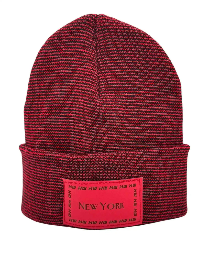 New York, Classic Cuffed Knit Beanie, Black and Red Fusion