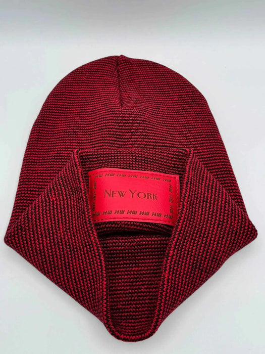 New York, Classic Cuffed Knit Beanie, Black and Red Fusion