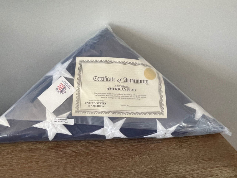 PRE-Folded Premium US Burial Flag, 5' x 9.5' Made in The USA with Fully Embroidered Stars and Sewn Stripes for US Veterans, Internment, Flag Ceremony, Memorial Day